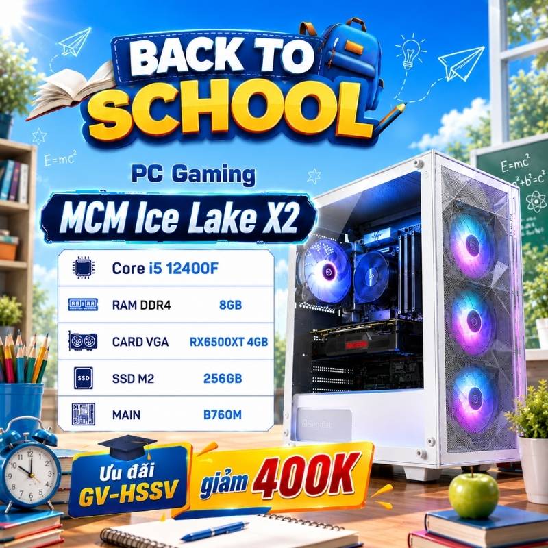 PC Gaming MCM Ice Lake X2 (Core i5 12400F, B760M, DDR4 8GB, RX6500XT 4GB, SSD M2 256GB, 750W)