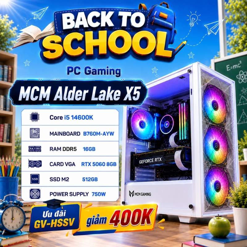 PC Gaming MCM Alder Lake X5 (Core i5 14600K, B760M, DDR5 16GB, RTX 5060 8GB, SSD M2 512GB, 750W)
