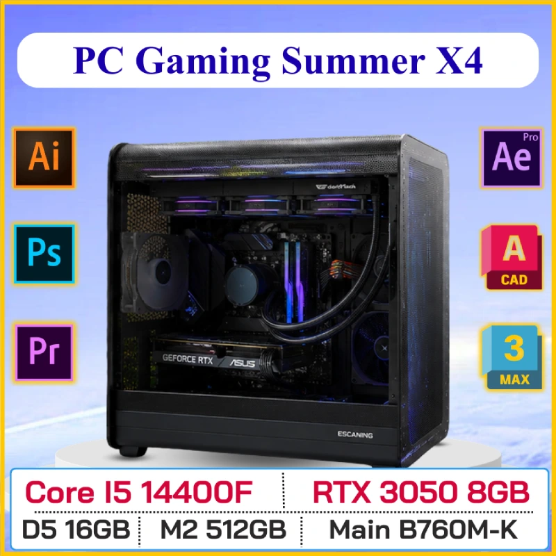 PC GAMING SUMMER X4 (Core i5 14400F, B760M, DDR5 16GB, RTX3050 8GB, SSD M2 512GB, 750W)